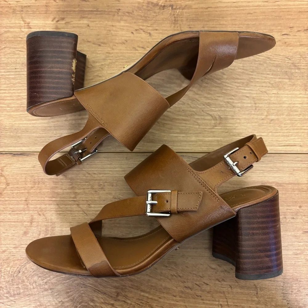 LAUREN RALPH LAUREN Florin Vachetta Leather‎ Sandal Deep Saddle Tan Women Size 8